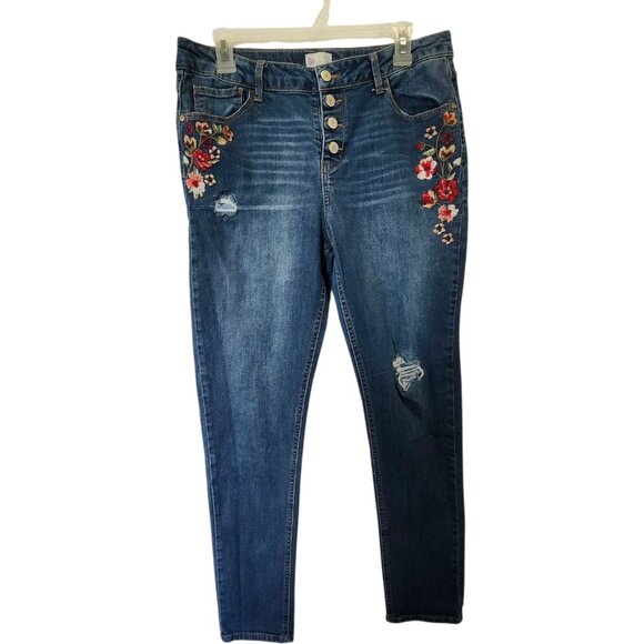 So Jeans Girls' Size 18 PLUS Floral Embroidery Button Fly Mildly Distressed - Picture 1 of 12